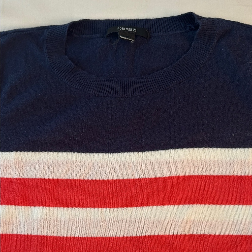 Forever 21 Women’s Sweater with Navy and Red Stripes